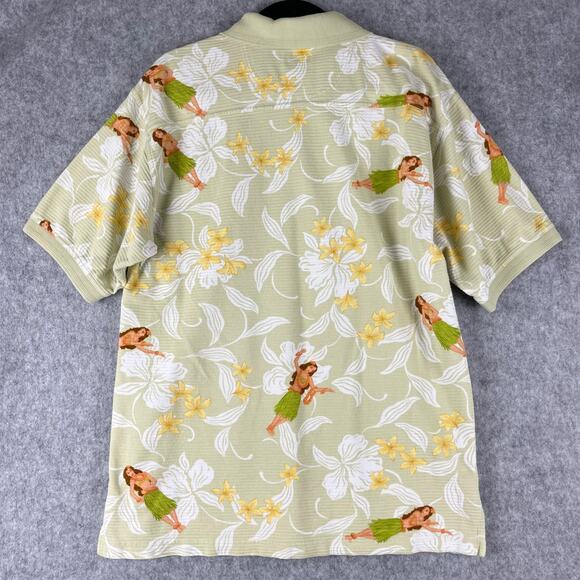 Vintage Tommy Bahama Hawaiian Polo Shirt Mens Medium Hula Girl Floral Textured - Picture 9 of 13